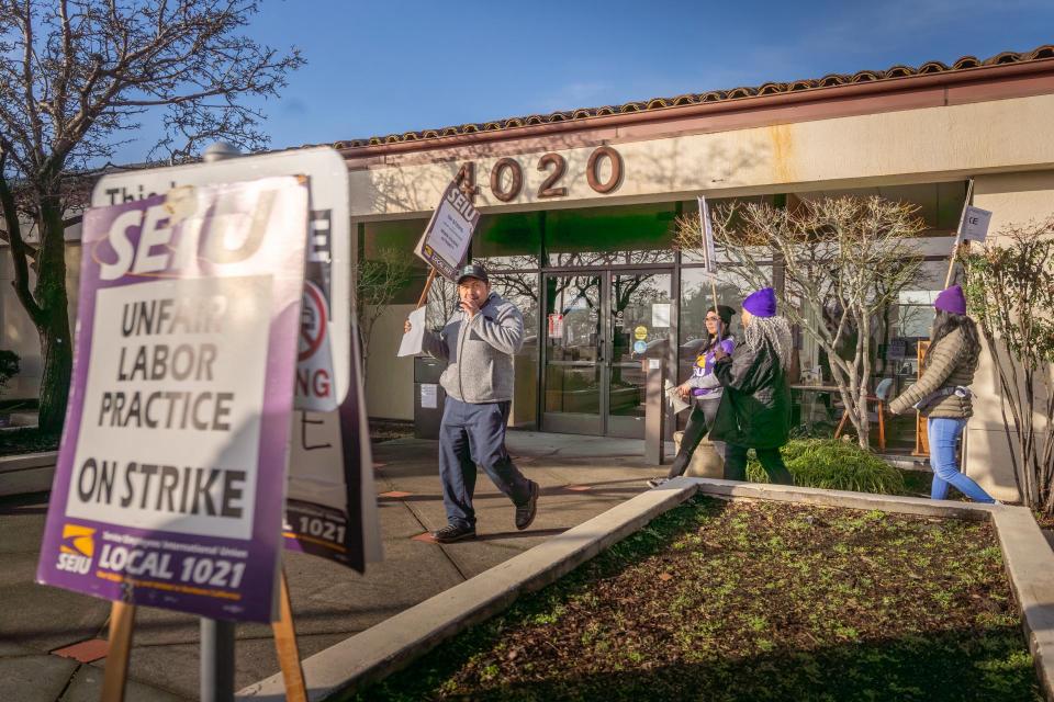 Marin Housing Authority workers on strike on March 11, 2024