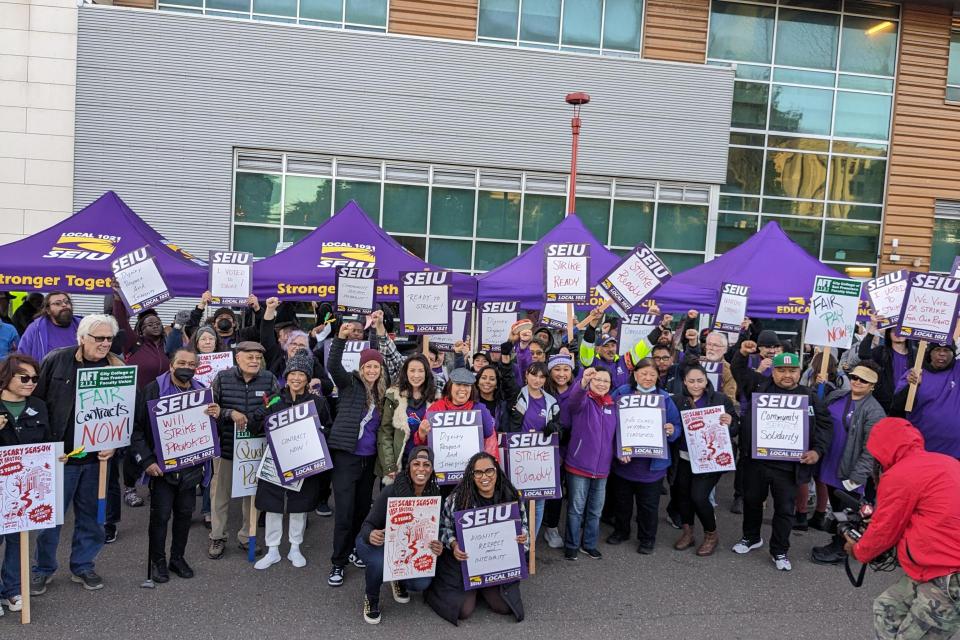SEIU 1021 Members at City College of San Francisco gather at a rally in October 2023